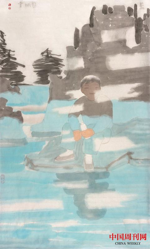 田黎明2020藍(lán)，紙本水墨，70×40cm.jpg