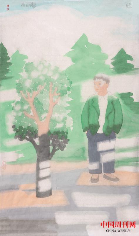 田黎明2020綠，紙本水墨，70×40cm.jpg